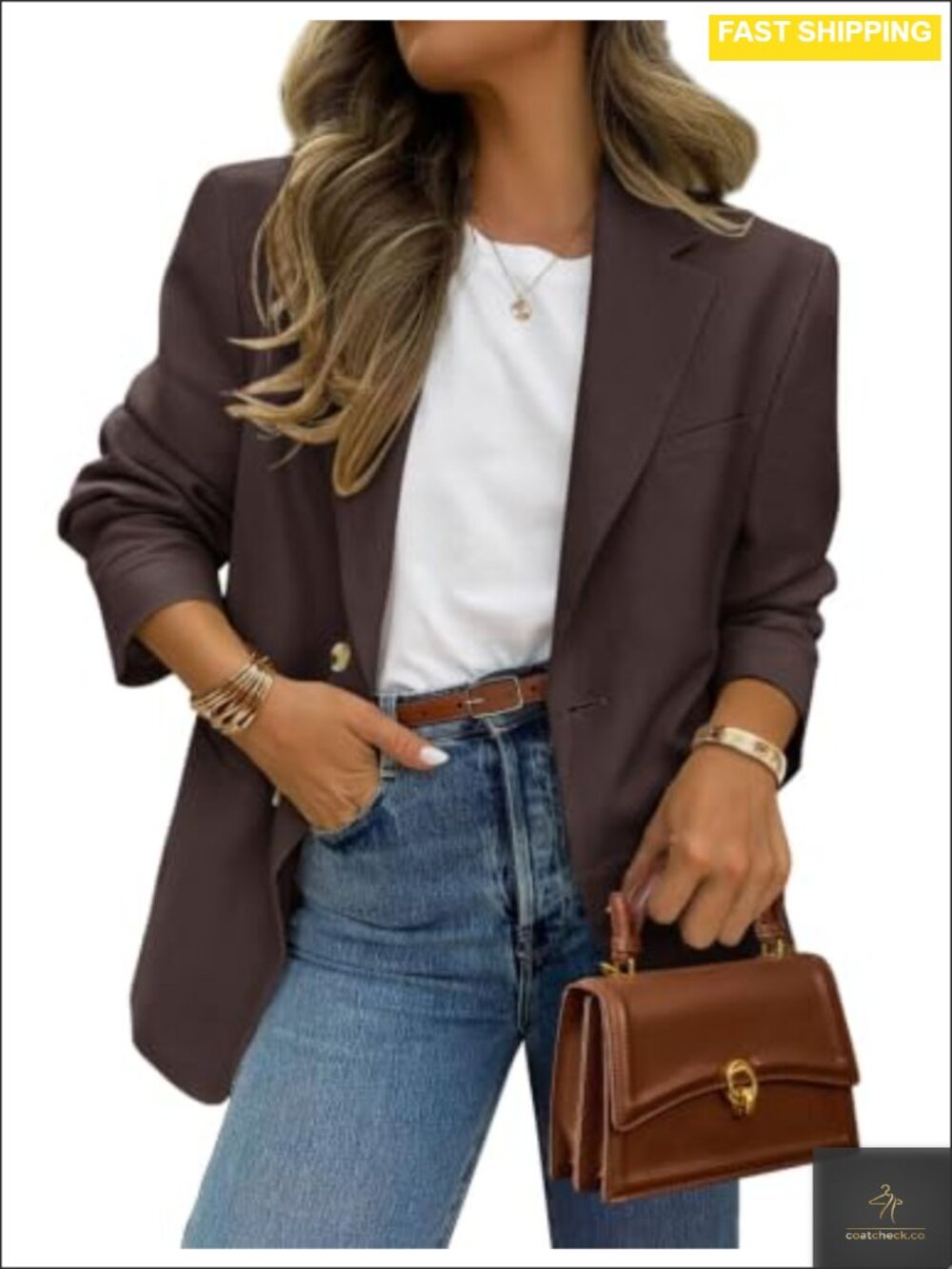 Women's Open Front Notch Lapel Blazer Long Sleeve Polyester Business Casual